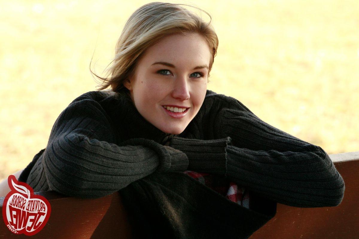 16P Lovely blonde teen showing her pussy outdoors in autumn time