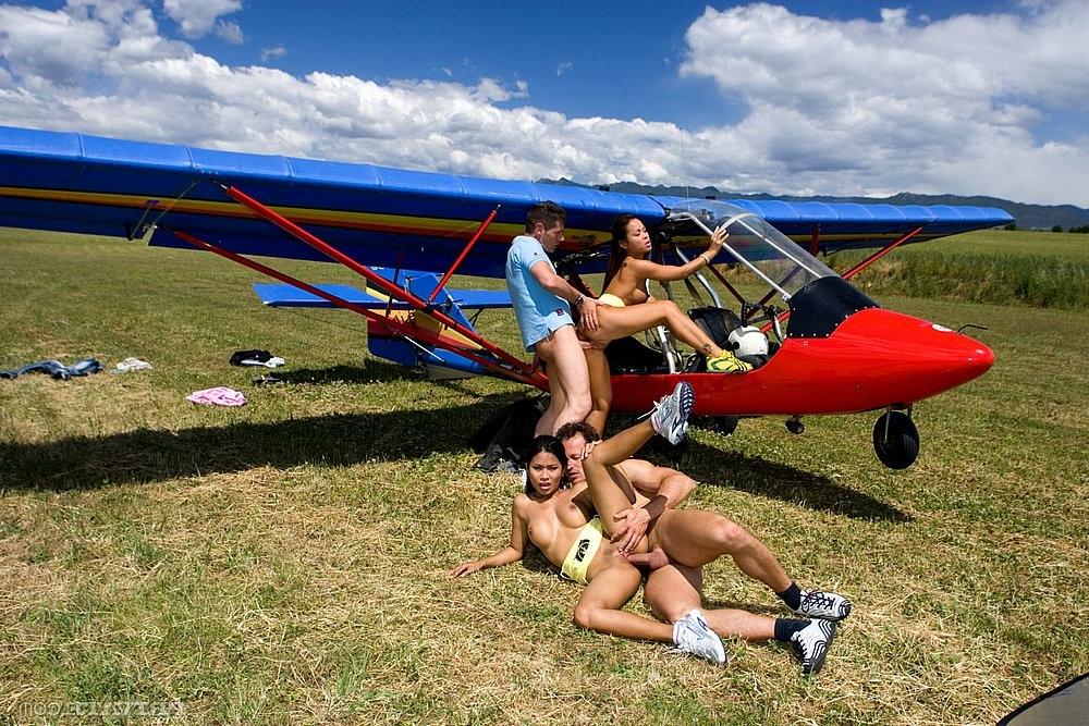 13P Two asian sluts sucking dick and fucking by Private airplane