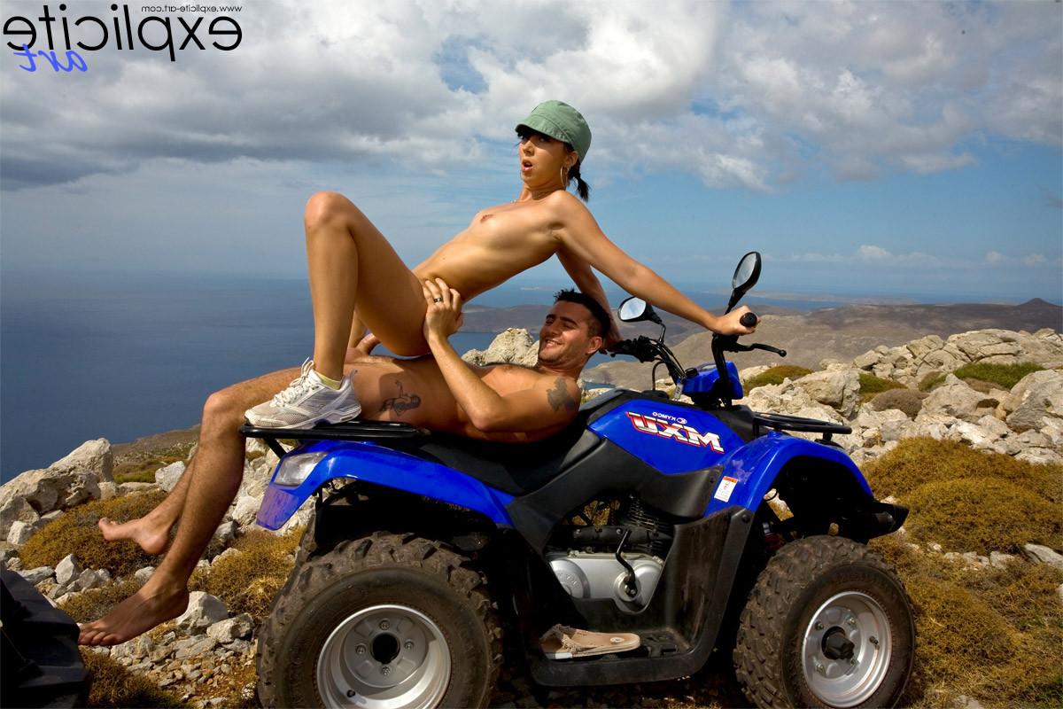 16P Brunette teen gets tag teamed by two horny dudes outdoors