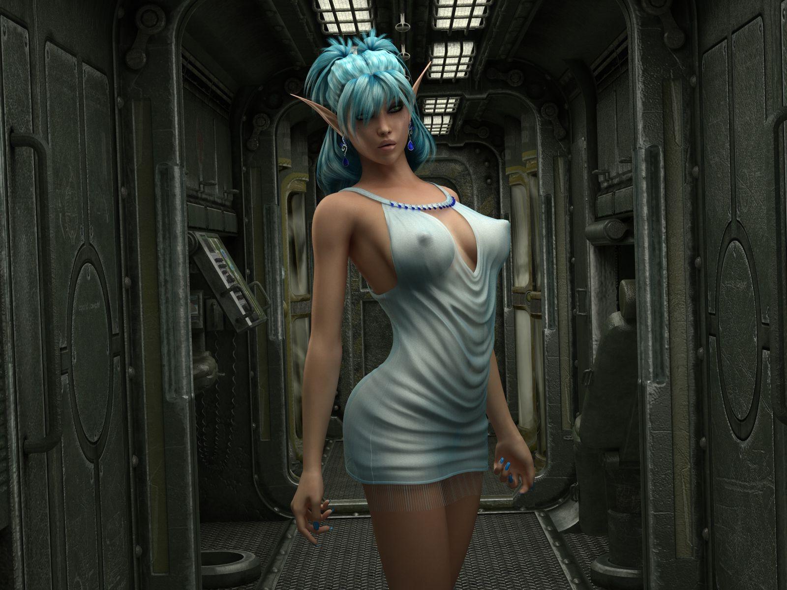 16P Pretty 3d teen elf with blue hairs hard fucked by a alien with huge cock