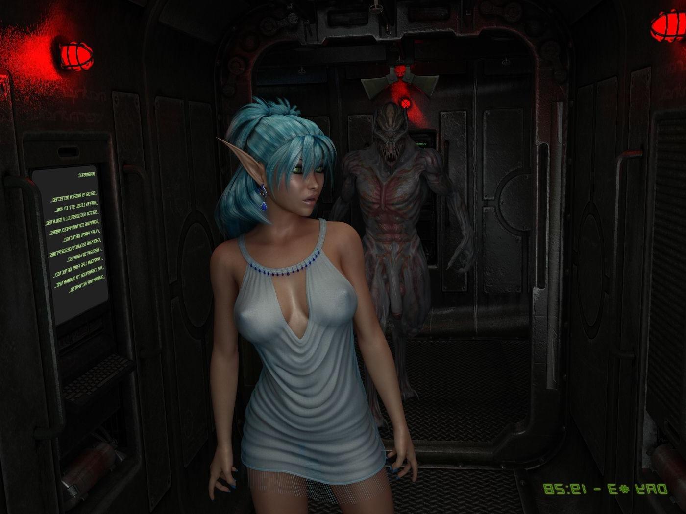 16P Pretty 3d teen elf with blue hairs hard fucked by a alien with huge cock