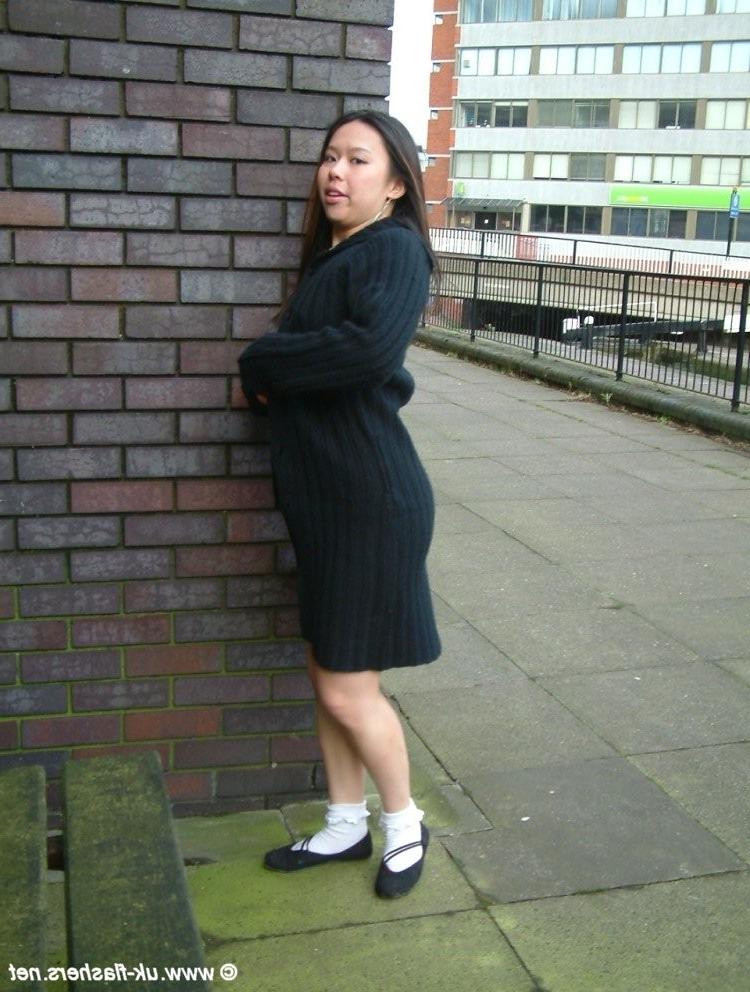 16P Asian pornstar in public nudity and rude flashing outdoors on the streets