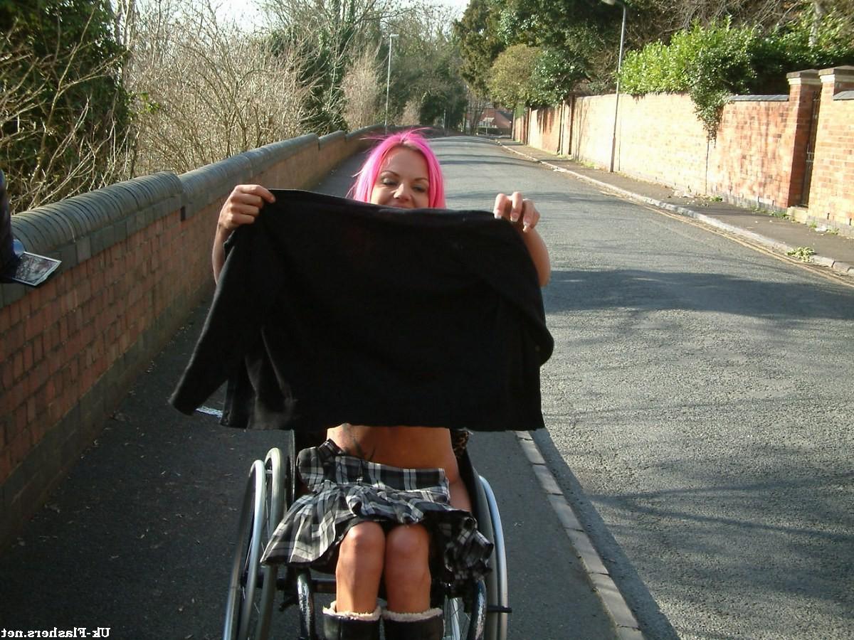 16P Handicapped public nudity of redhead voyeur babe Leah Caprice in outdoor pussy f
