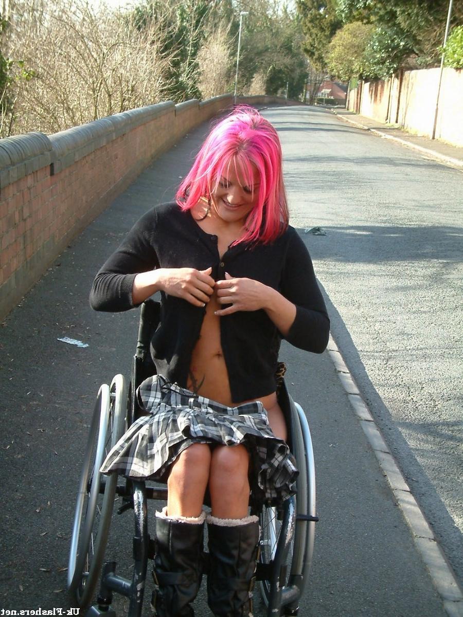 16P Handicapped public nudity of redhead voyeur babe Leah Caprice in outdoor pussy f