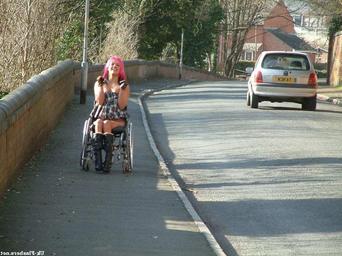 16P Handicapped public nudity of redhead voyeur babe Leah Caprice in outdoor pussy f