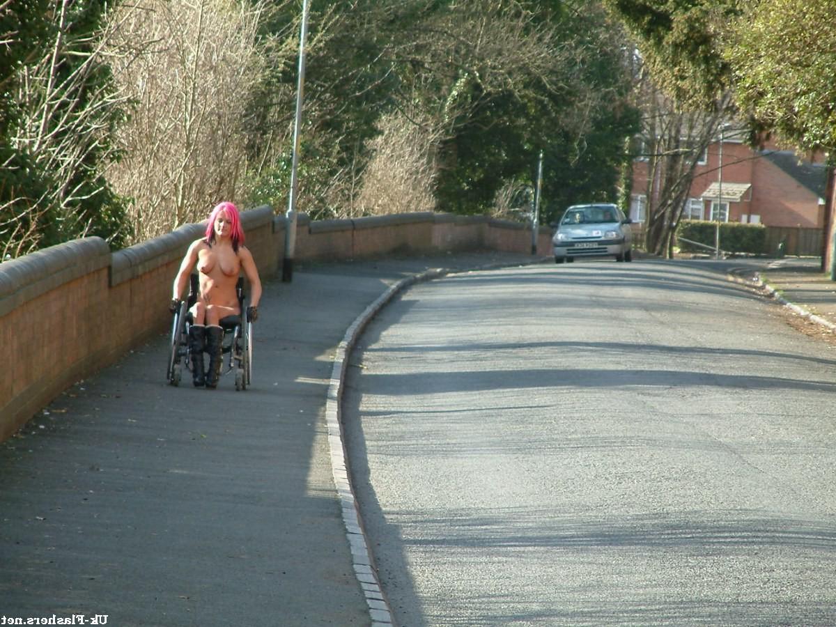 16P Handicapped public nudity of redhead voyeur babe Leah Caprice in outdoor pussy f