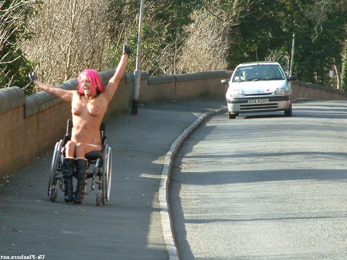 16P Handicapped public nudity of redhead voyeur babe Leah Caprice in outdoor pussy f