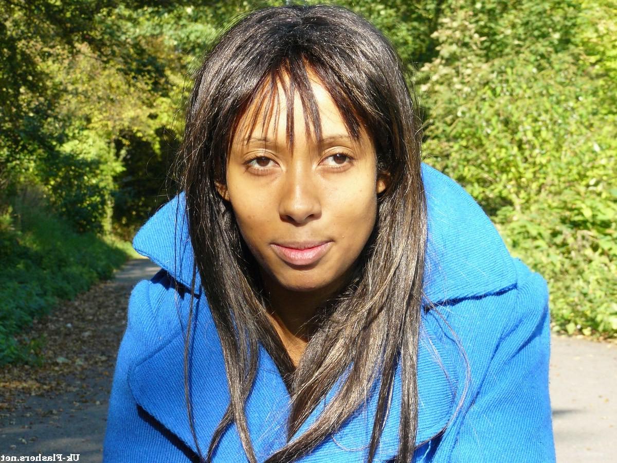 16P Ebony teen babe Candy masturbating and pussy flashing in public outdoors with ha