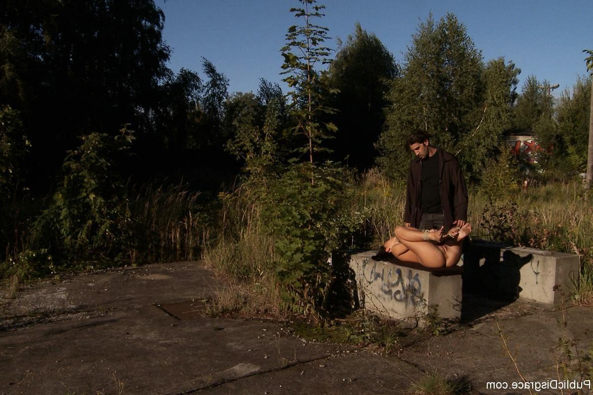 24P Babe gets tied, stripped and fucked outdoor in public places