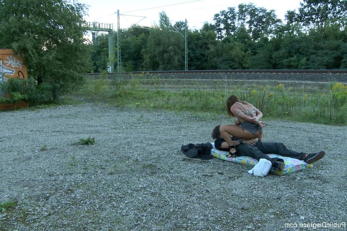 24P MILF gets tied up and anal fucked outdoor in public places