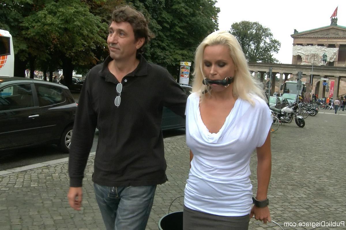 24P MILF gets stripped, tied up and fucked outdoor in public places