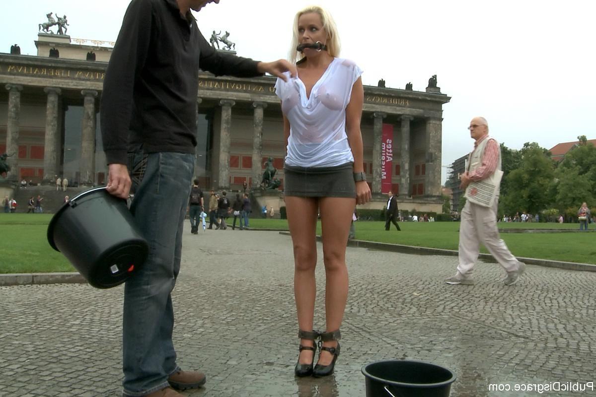 24P MILF gets stripped, tied up and fucked outdoor in public places