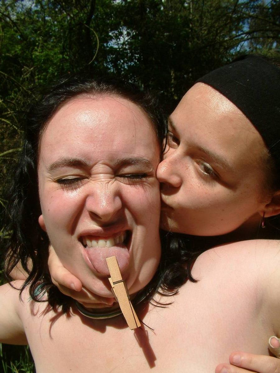 16P Outdoor lesbian bdsm and tit tormented lezdom bondage in the forest
