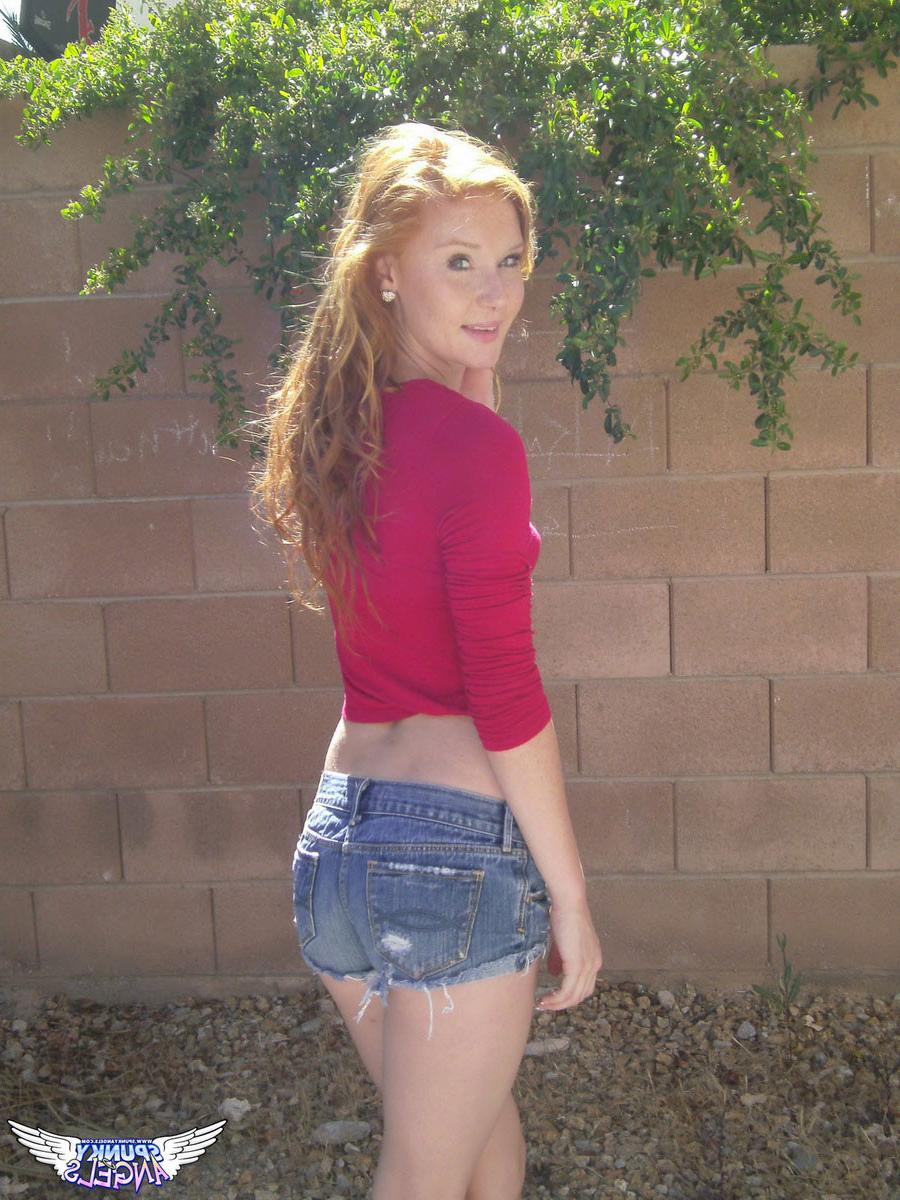 12P Cute redhead teen Alex Tanner shows off her perfect perky tits outdoors