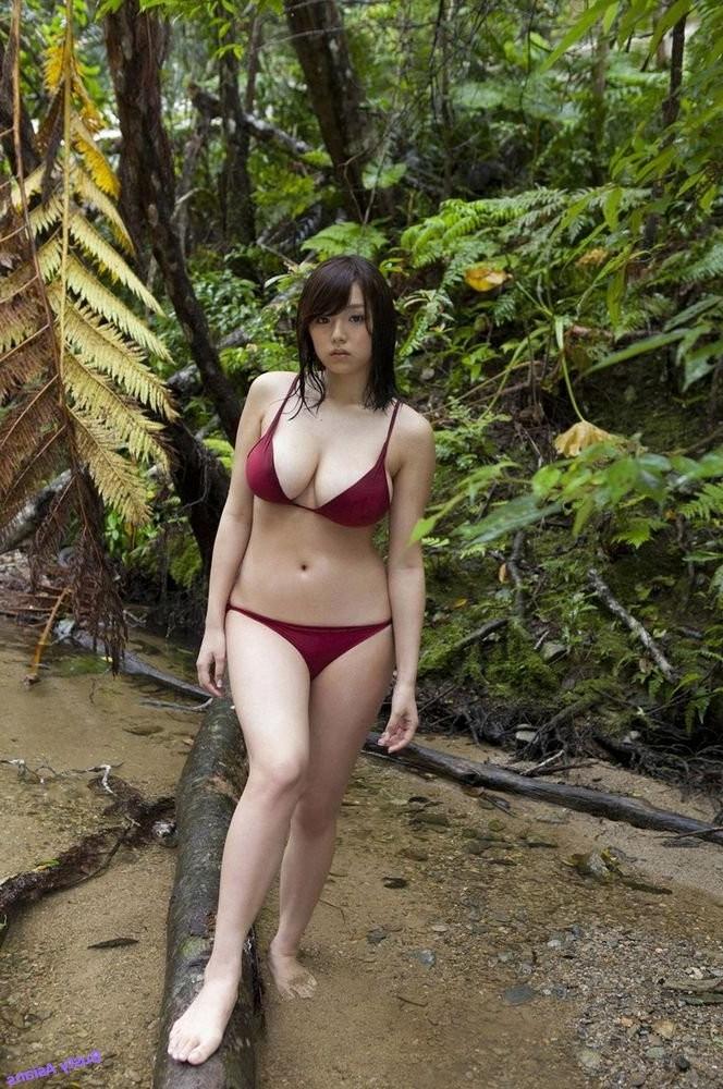 15P Busty asian Ai Shinozaki posing her natural big tits outdoors in bikini