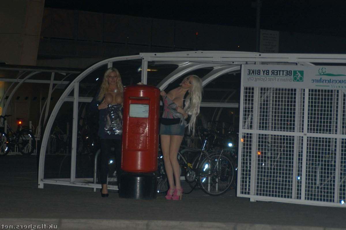 16P Busty girls flashing of blonde british babes Chacha and Dolly outdoors in Bristo