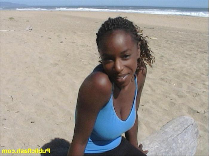 16P Busty Black Noobie Nudist Strips Naked Outdoors at the Beach