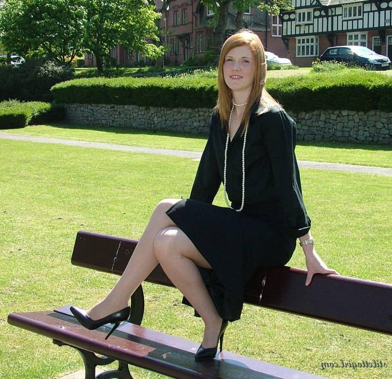 15P Stiletto girl in stockings posing outdoors