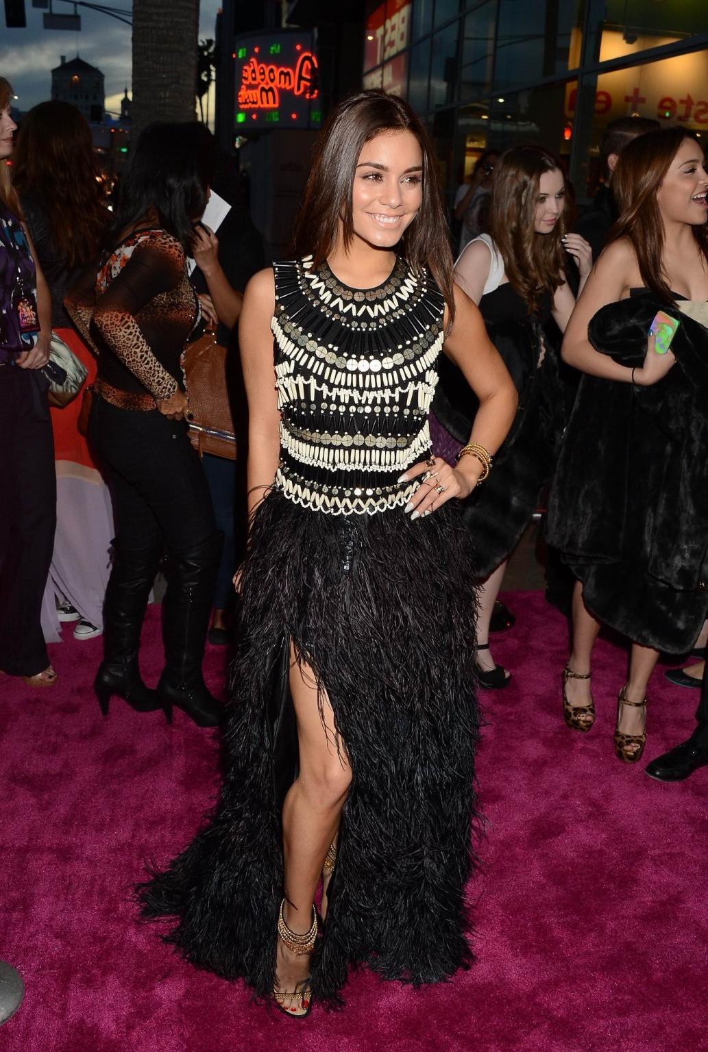 16P Vanessa Hudgens leggy wearing an African designed high slit dress at Spring Brea