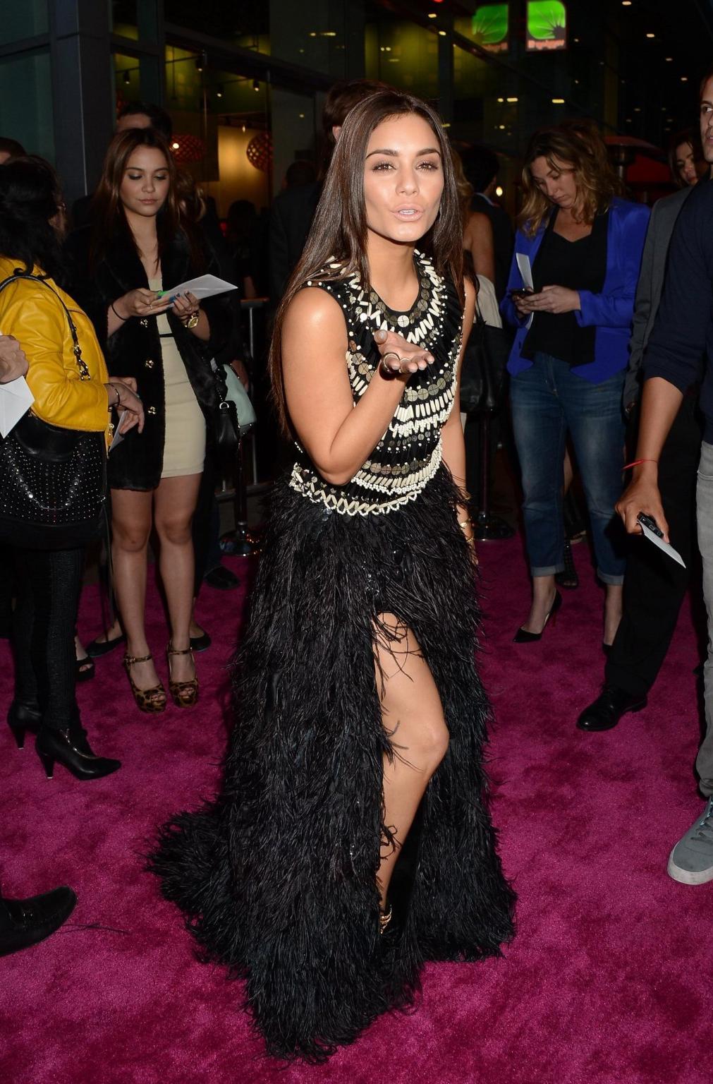 16P Vanessa Hudgens leggy wearing an African designed high slit dress at Spring Brea