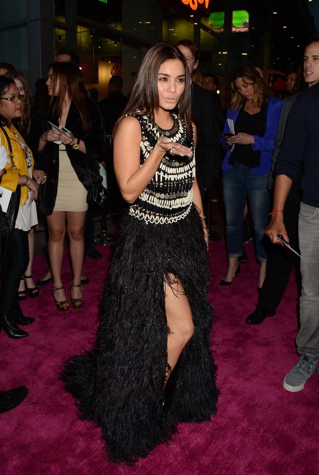 16P Vanessa Hudgens leggy wearing an African designed high slit dress at Spring Brea