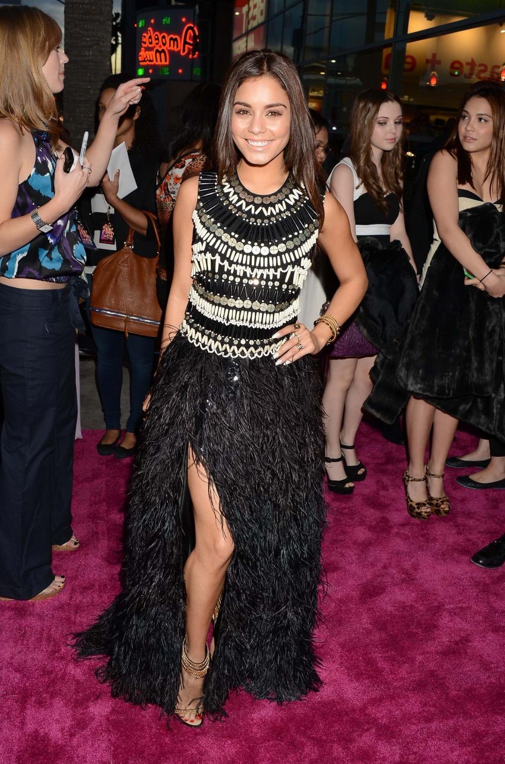 16P Vanessa Hudgens leggy wearing an African designed high slit dress at Spring Brea