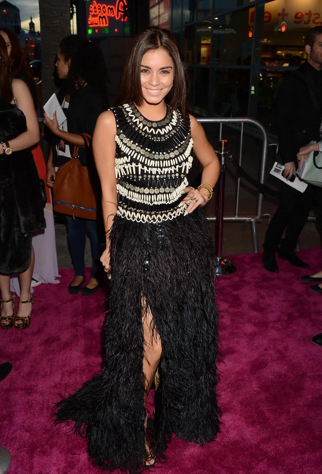 16P Vanessa Hudgens leggy wearing an African designed high slit dress at Spring Brea