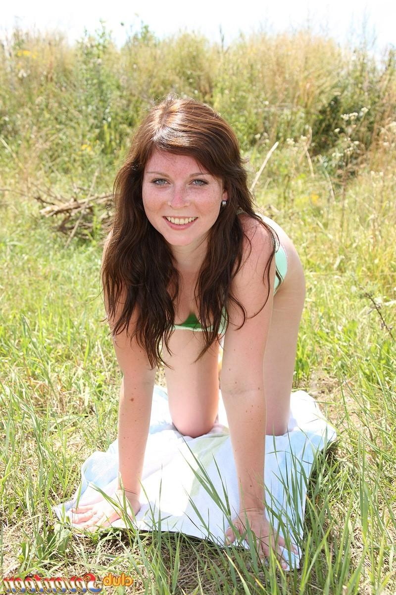 15P Teenager stroking her moist clit with a big dildo outdoors