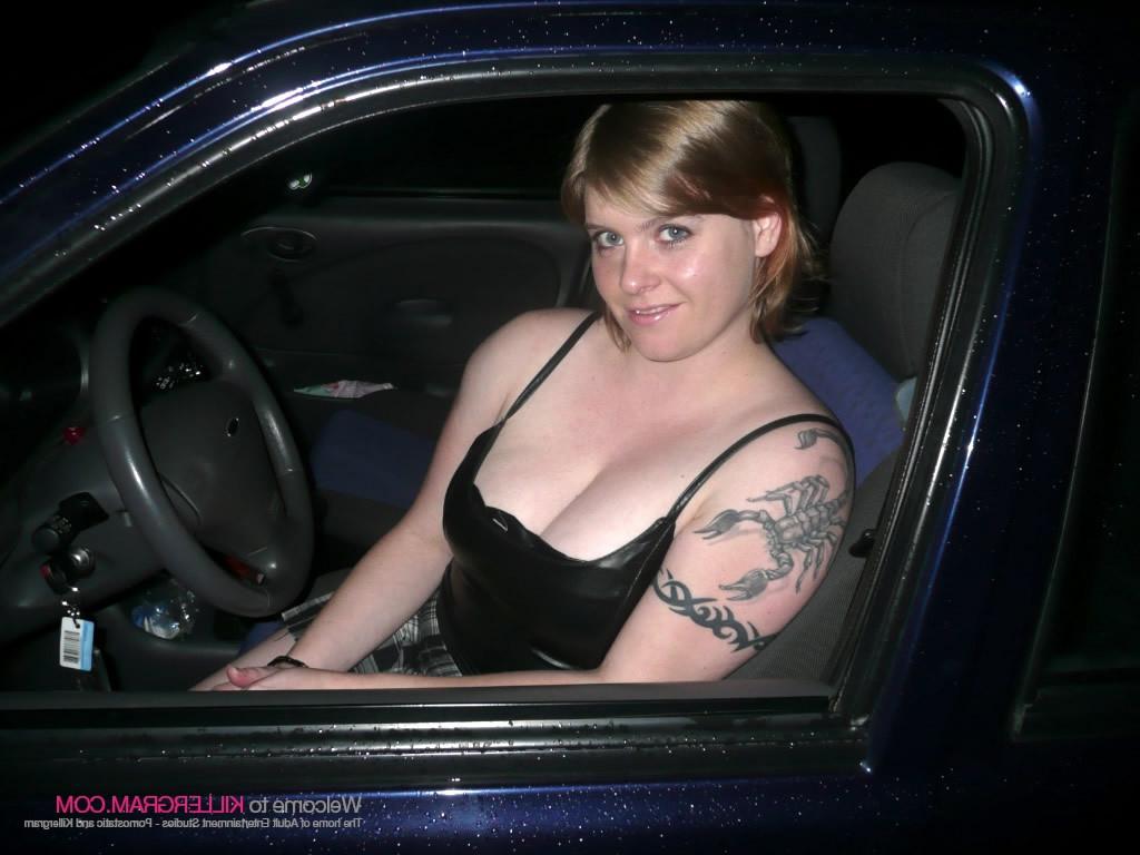 16P Chubby Chick with Big Natural Tits Sucks a Couple Cocks Outdoors