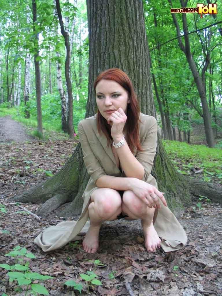 16P Redhead peeing outdoors
