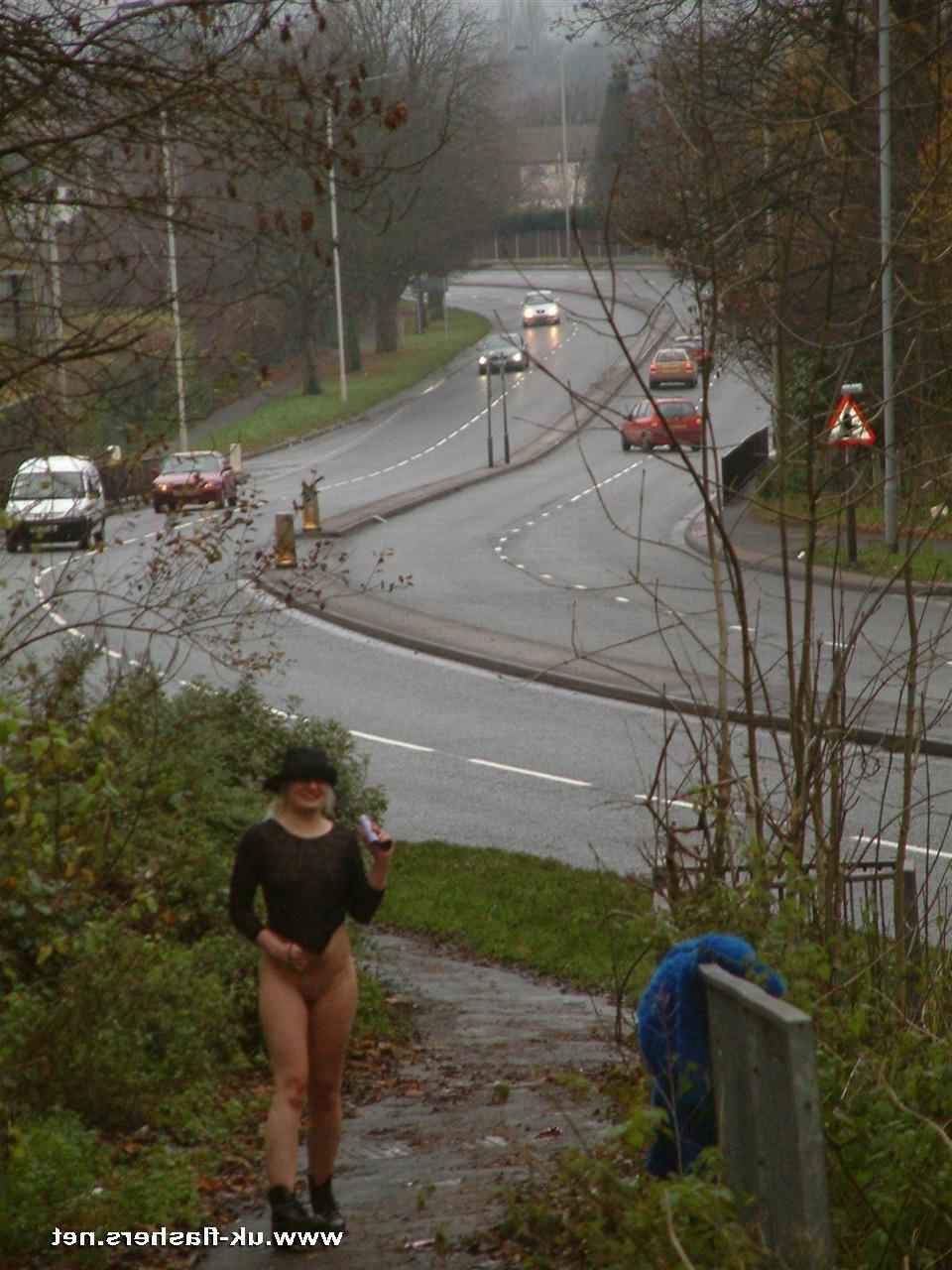16P British teen blonde Chaos flashing naked pussy and nipples outdoors in public at