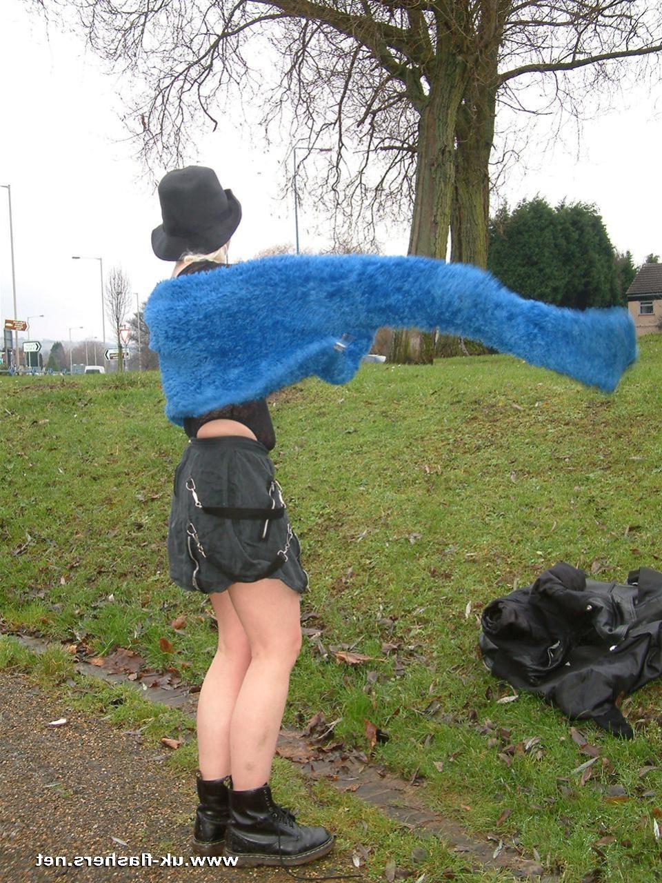 16P British teen blonde Chaos flashing naked pussy and nipples outdoors in public at
