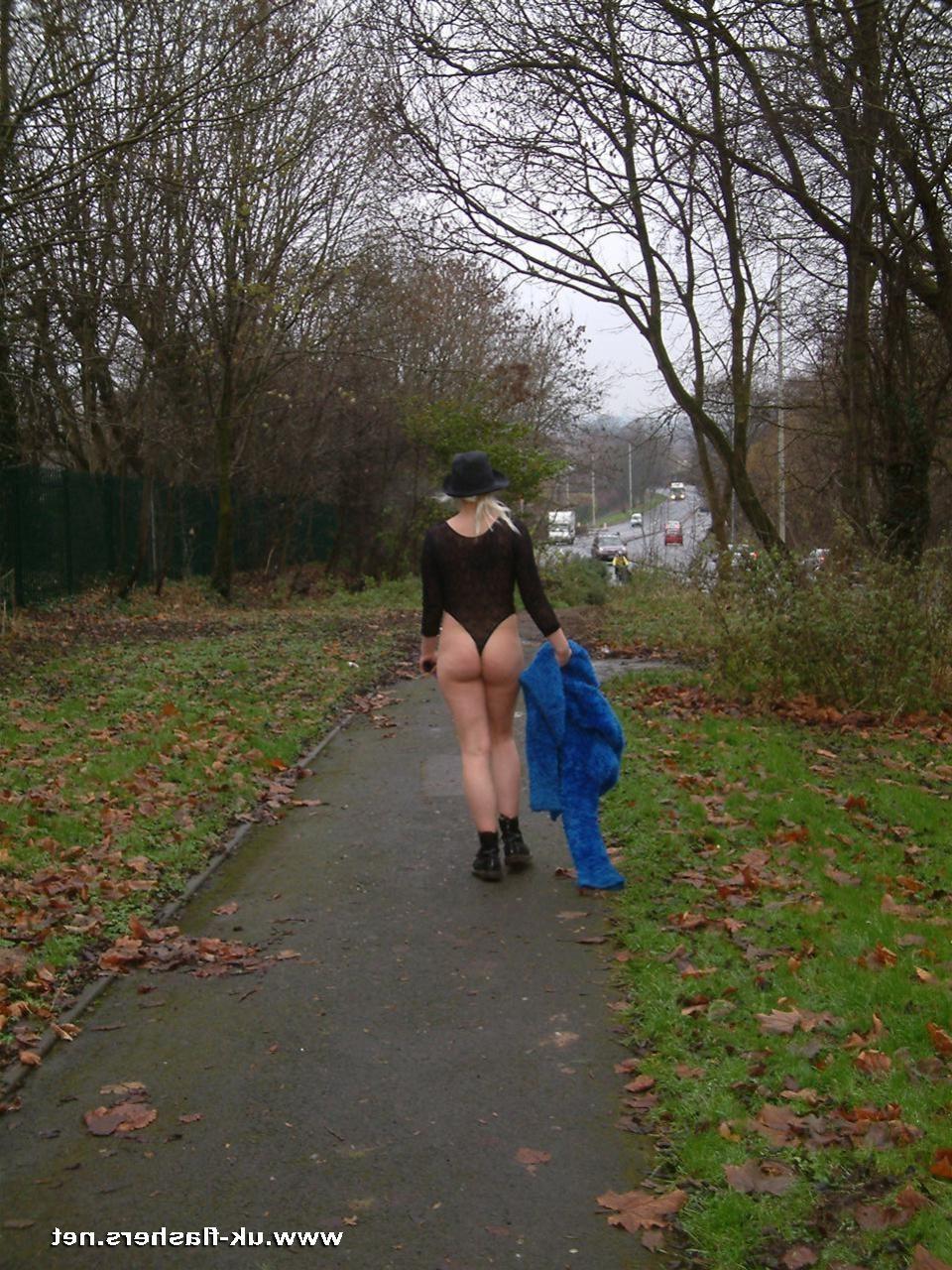 16P British teen blonde Chaos flashing naked pussy and nipples outdoors in public at