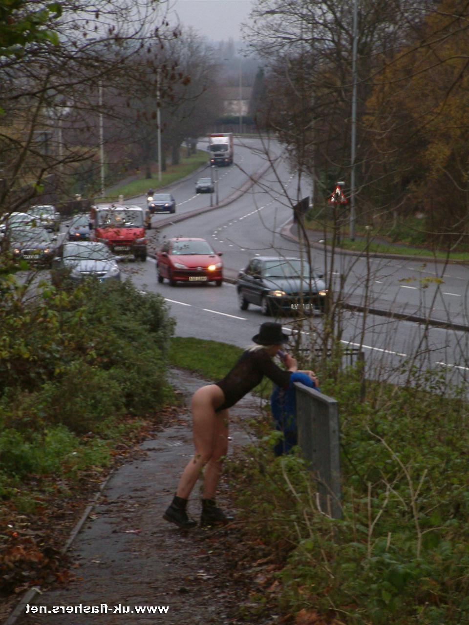 16P British teen blonde Chaos flashing naked pussy and nipples outdoors in public at