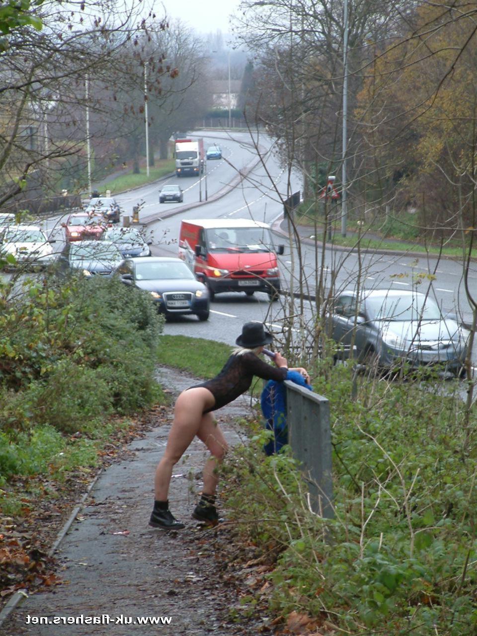 16P British teen blonde Chaos flashing naked pussy and nipples outdoors in public at