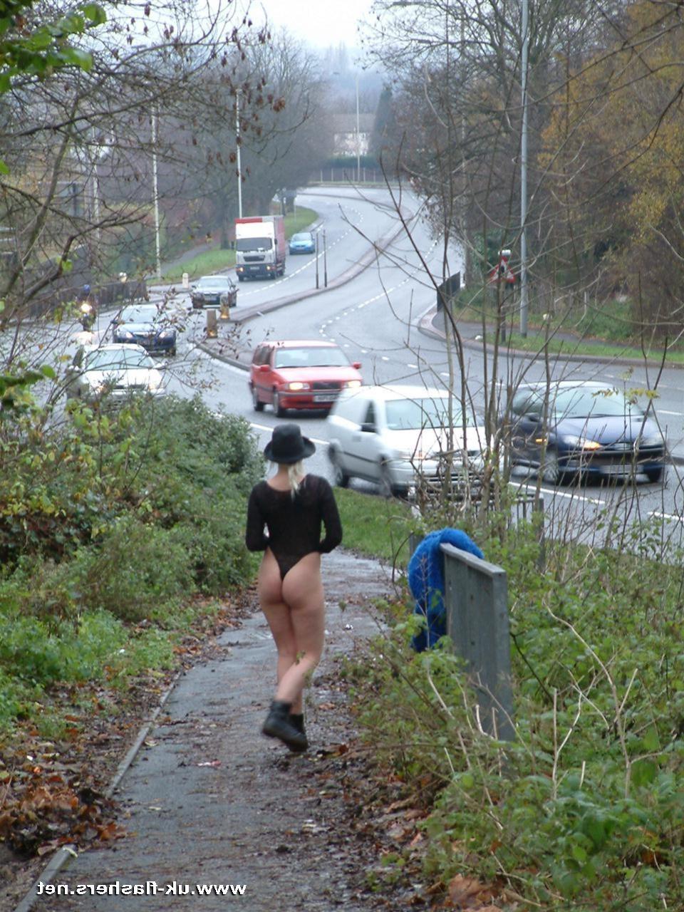 16P British teen blonde Chaos flashing naked pussy and nipples outdoors in public at
