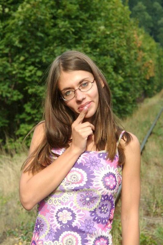 16P Teen girlfriend wearing her glasses spreads pussy outdoors
