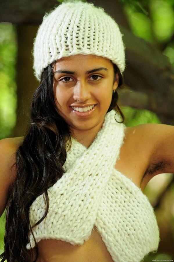 16P Hairy Latina Hottie Spreads Wide While Nude Outdoors