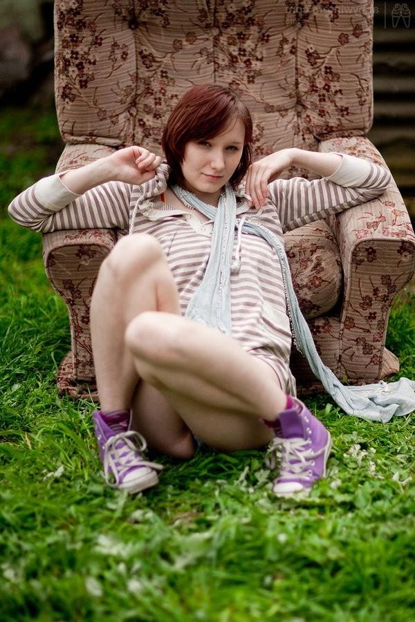 15P Hairy Redheaded Amateur Hottie Gets Nude While Outdoors