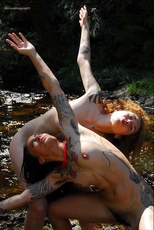 16P Athletic Hairy Tattooed Lesbian Amateurs Yoga Dancing Outdoors