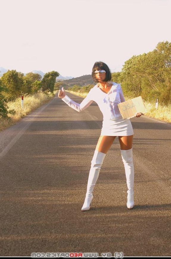12P Mistress Stella Van Gent in white boots outdoors
