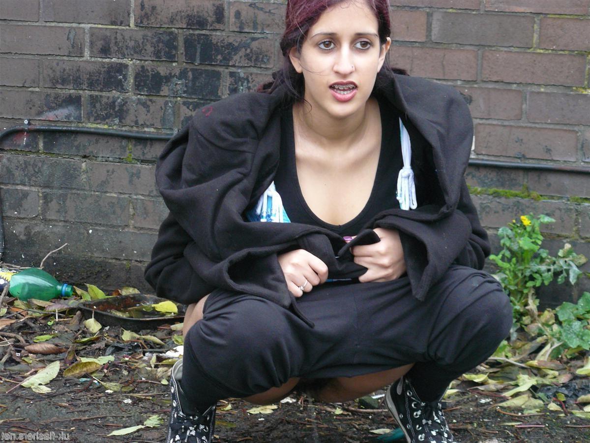 16P Indian teen Zarina Masoud pissing in public and flashing hairy pussy outdoors