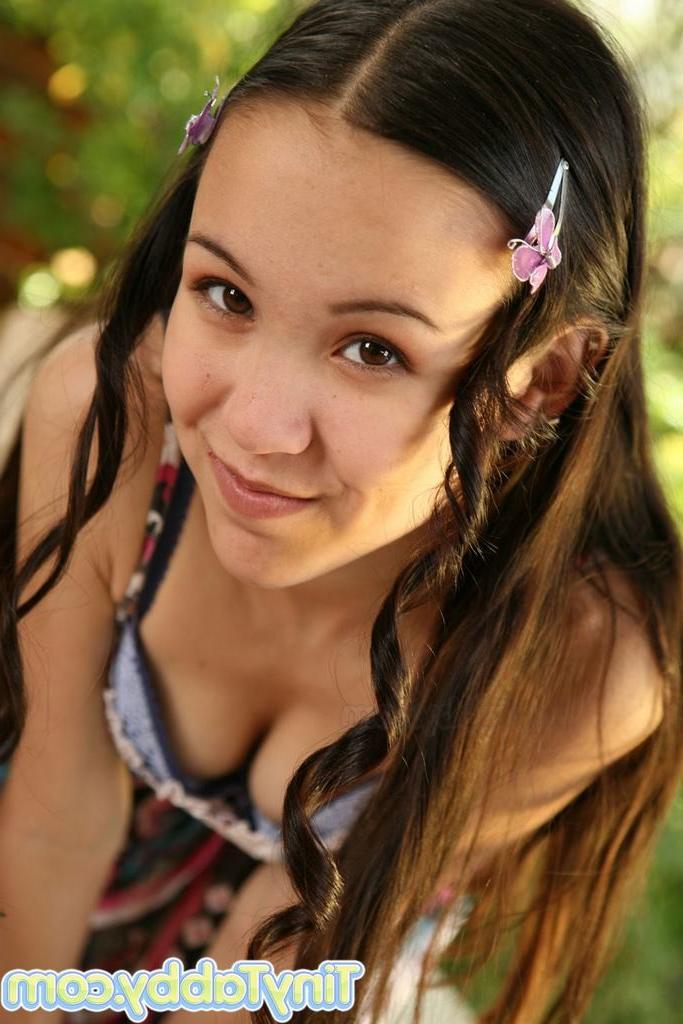 15P Petite tiny titted eighteen year old slips off panties outdoors