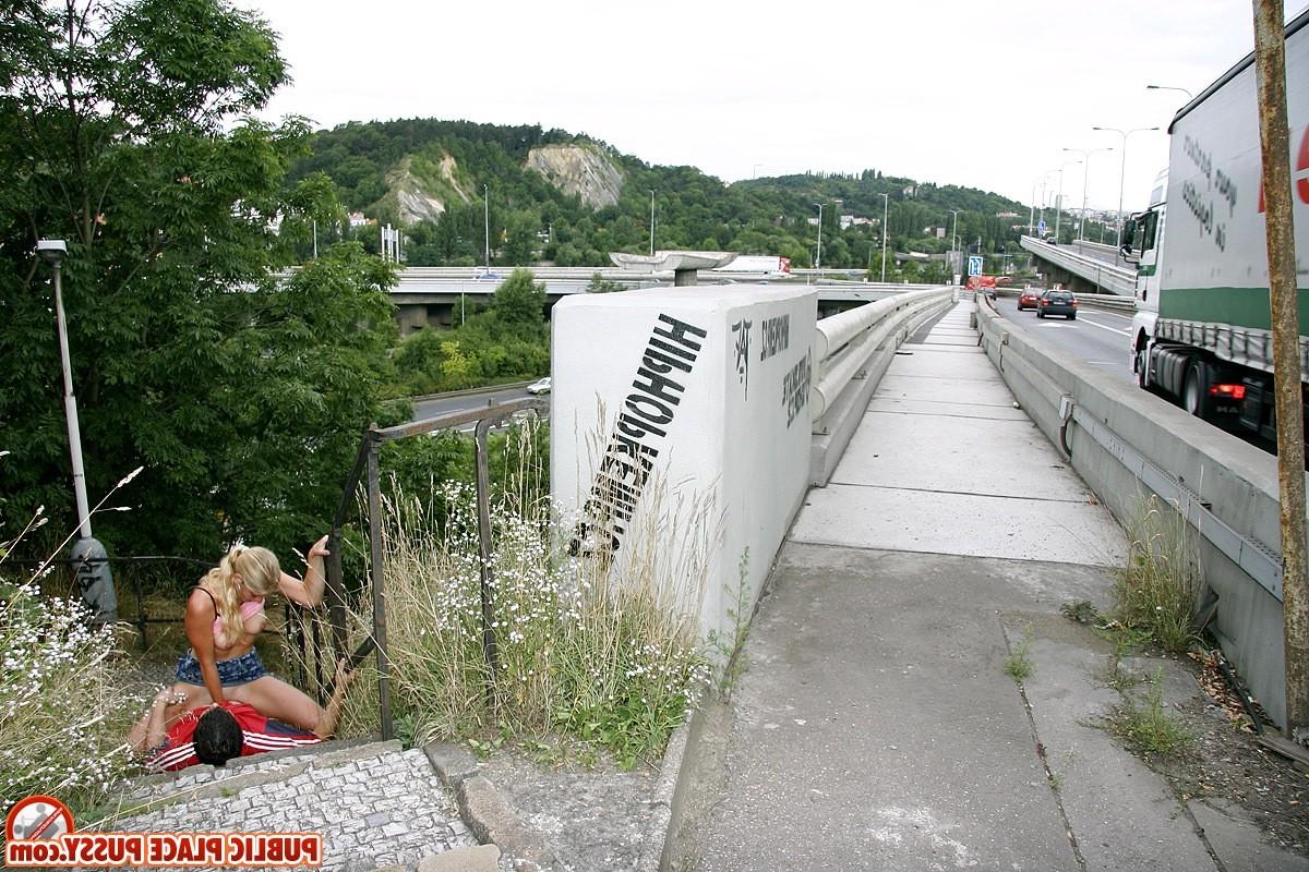14P Blonde girl is having naughty sex near the crowded highway