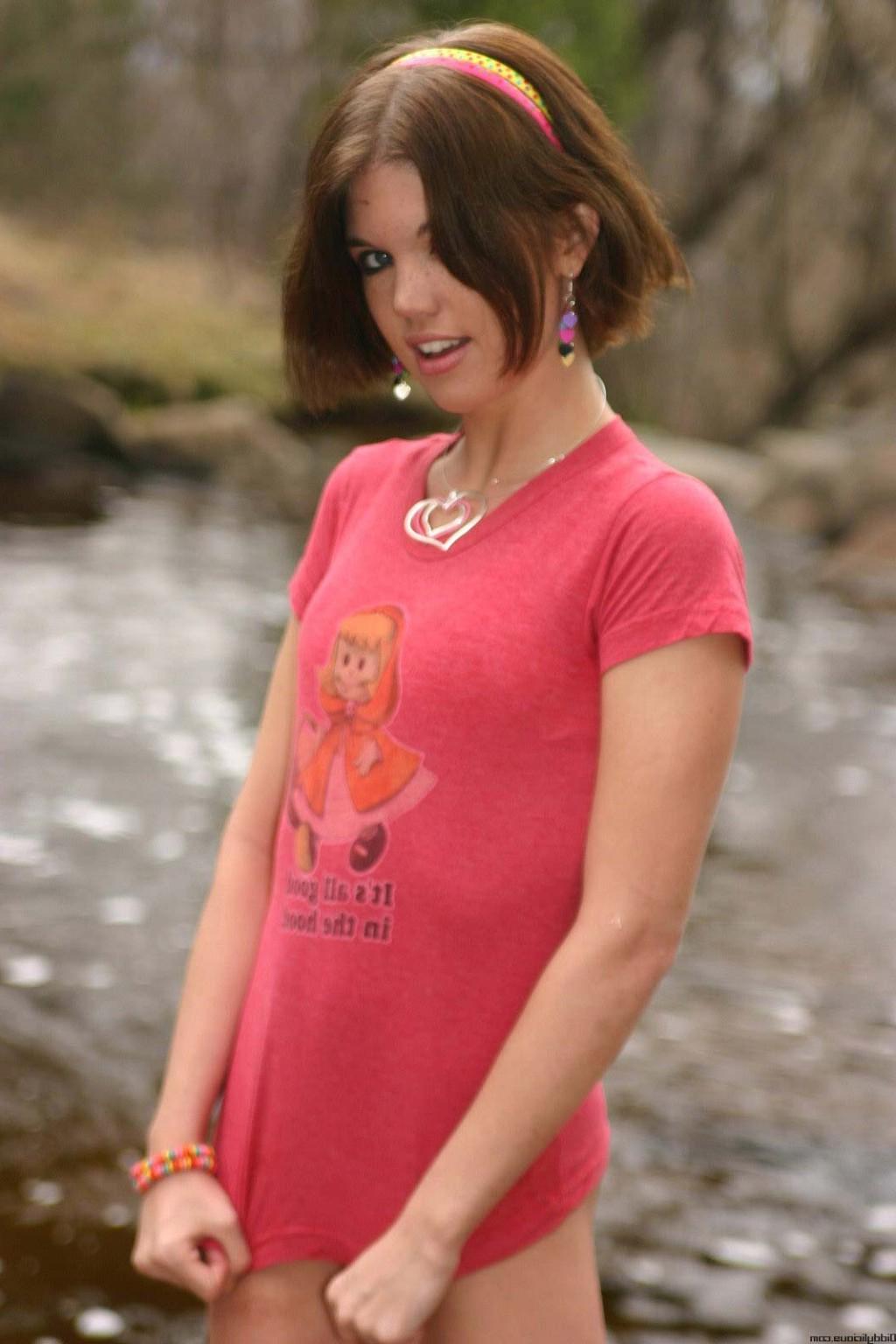 16P Flat chested teen girl stripping outside