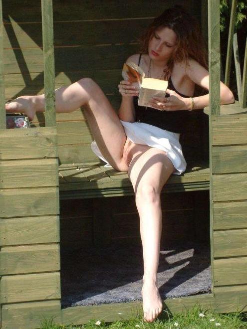 16P Bare Pussy Upskirts Outdoors in Sunny Garden Shed