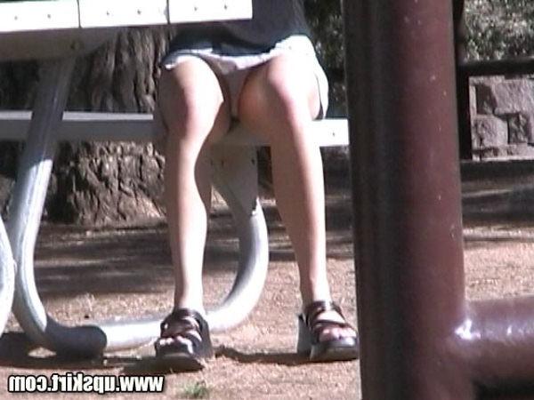 16P Upskirts Under a Picnic Table Outdoors in a Park