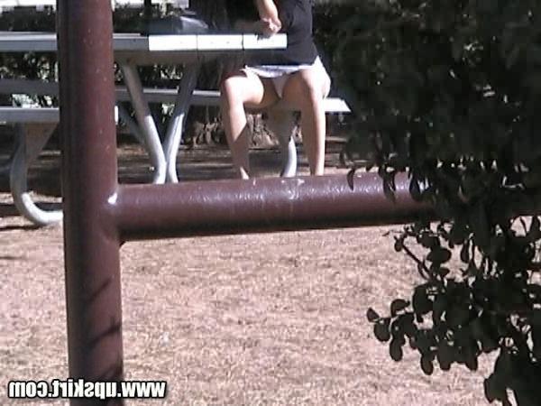 16P Upskirts Under a Picnic Table Outdoors in a Park