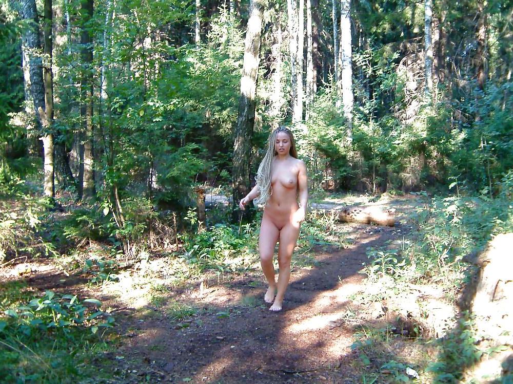 25P Blonde amateur girl in forest and public naked