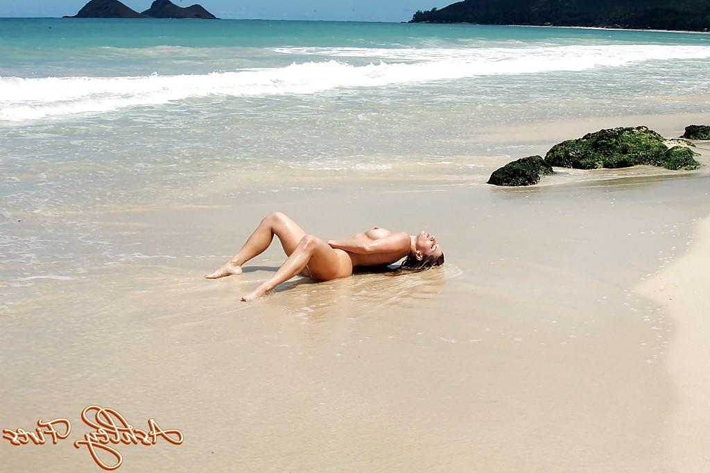 16P Hot blonde first timer Ashley Fires spreading long legs outdoors in ocean